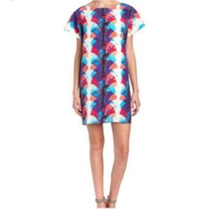 Marie Oliver 100% Silk Watercolor Abstract Print Shift Mini Dress Medium
